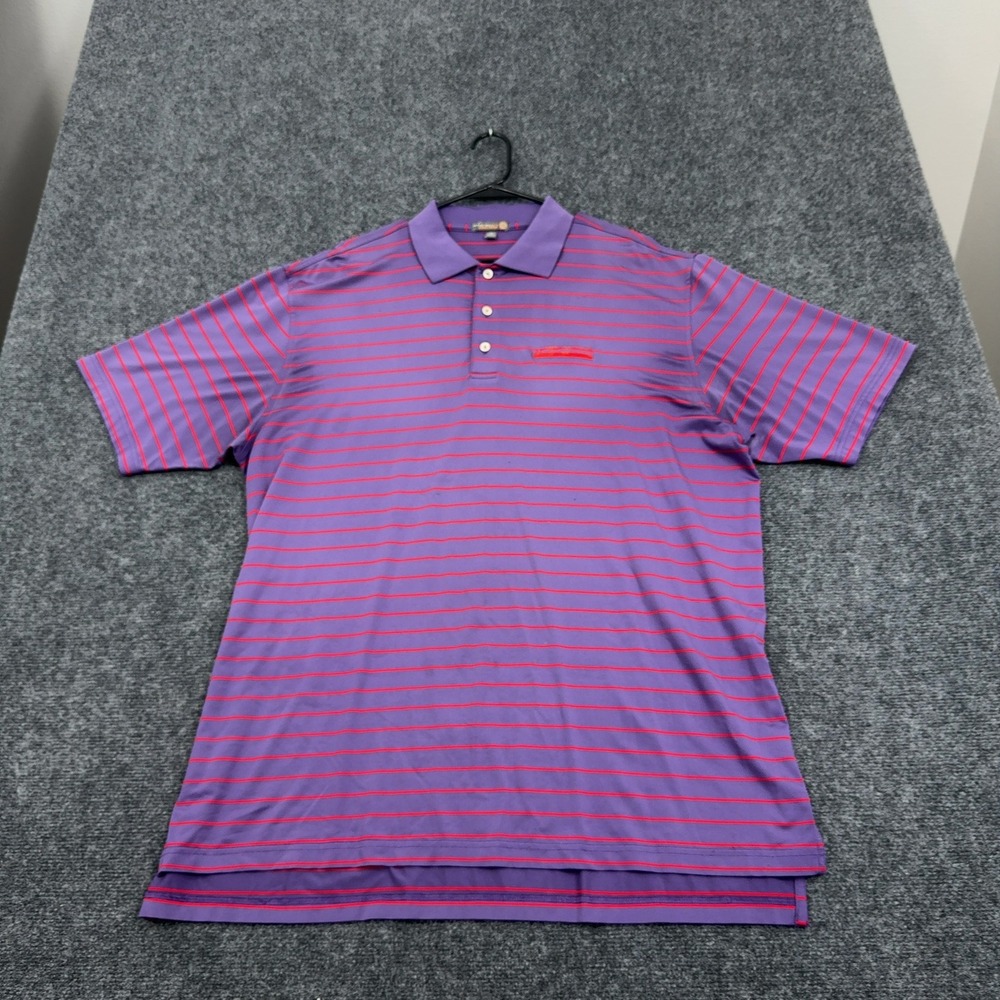 Peter Millar Polo Men XL Purple Summer Comfort Striped‎ MJLF Short Sleeve Golf